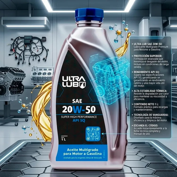 Aceite 20W50 Multigrado para Motor a Gasolina Ultralub SAE API SQ 1lt - Vista 2