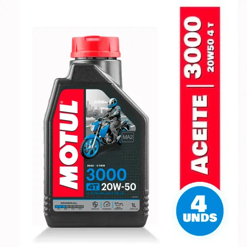 Aceite 20W50 Mineral Moto Motul 3000 4T 1lt 4unds