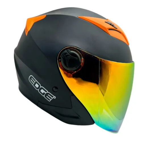 Casco Semi Integral Edge Jaguar Solid Doble Visor Naranja Iridium Respiradores Naranja