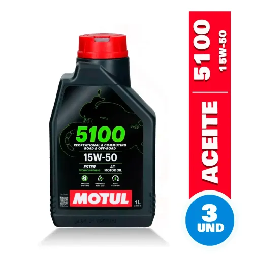 Aceite 15W50 Semisintético para Moto 5100 Motul  4T 1lt 3unds