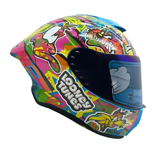 Casco Integral Edge Shangai Looney Tunes Neón Visor Azul Tornasol
