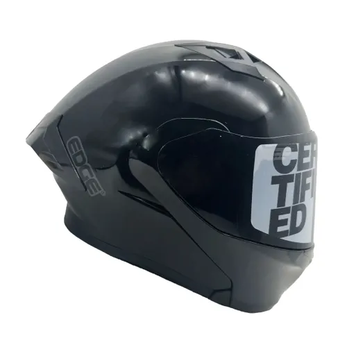 Casco Modular Edge Pulse Solido Negro Brillante Doble Visor Oscuro Letras con Color